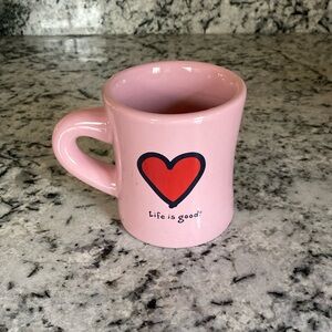 Life Is Good Pink Mug with Red Heart
